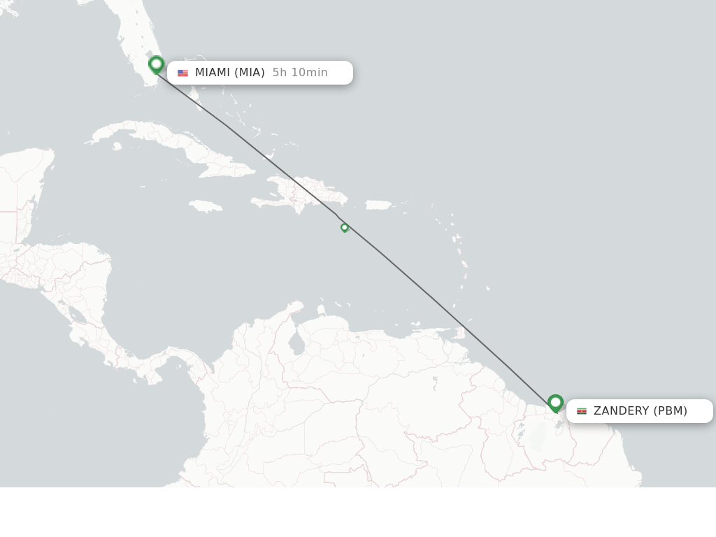 Direct (nonstop) flights from Paramaribo to Miami schedules