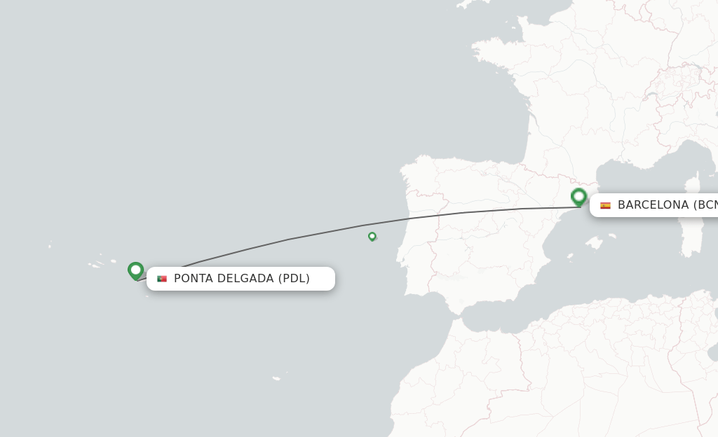 Direct (nonstop) flights from Ponta Delgada (Azores) to Barcelona schedules