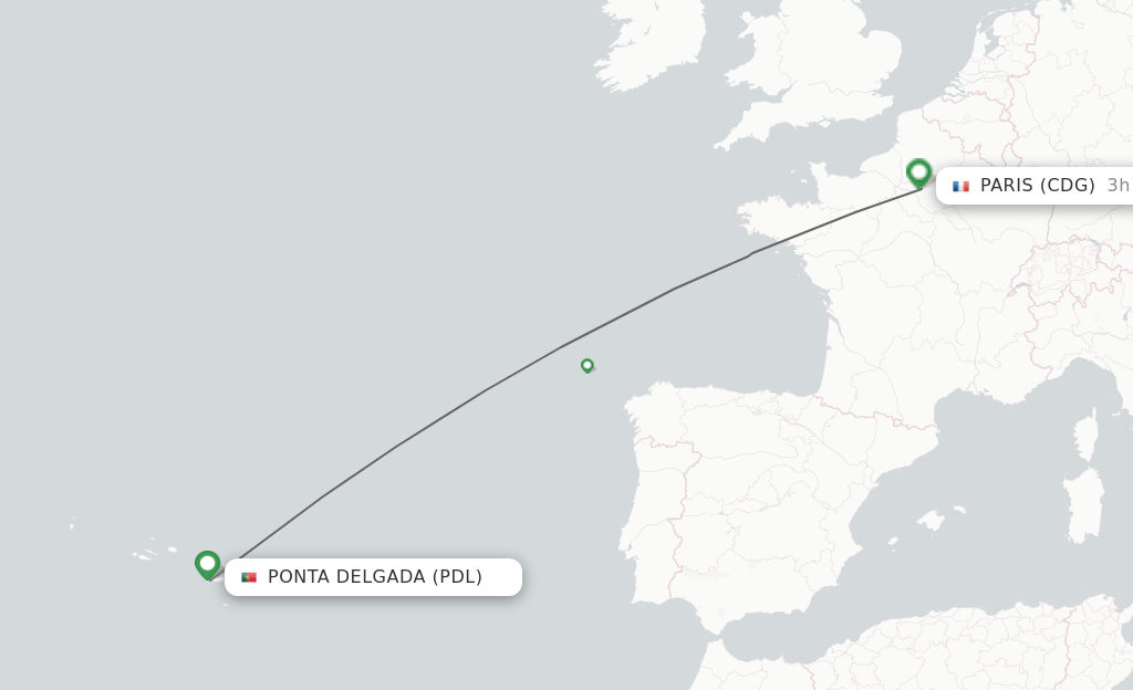 Direct (nonstop) flights from Ponta Delgada (Azores) to Paris