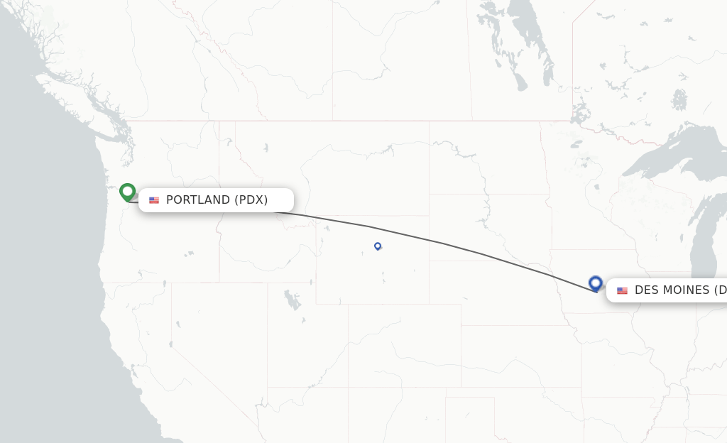 Direct (nonstop) flights from Portland to Des Moines schedules