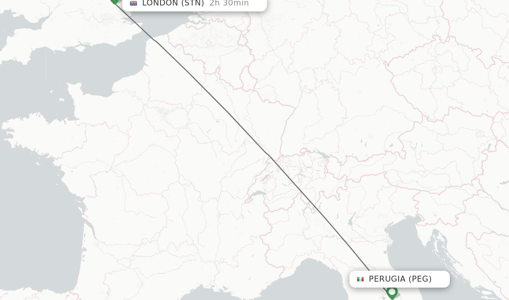 Direct (nonstop) flights from Perugia to London schedules