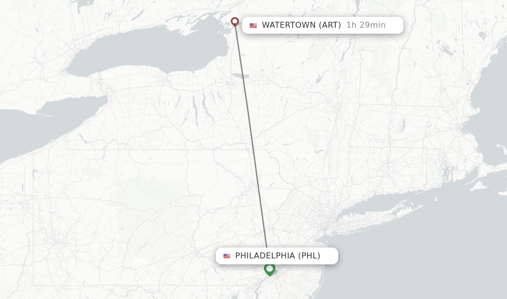 Direct (nonstop) flights from Philadelphia to Watertown schedules