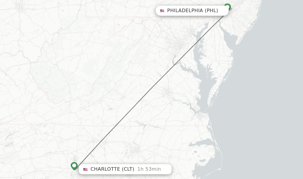 Direct (nonstop) flights from Philadelphia to Charlotte schedules