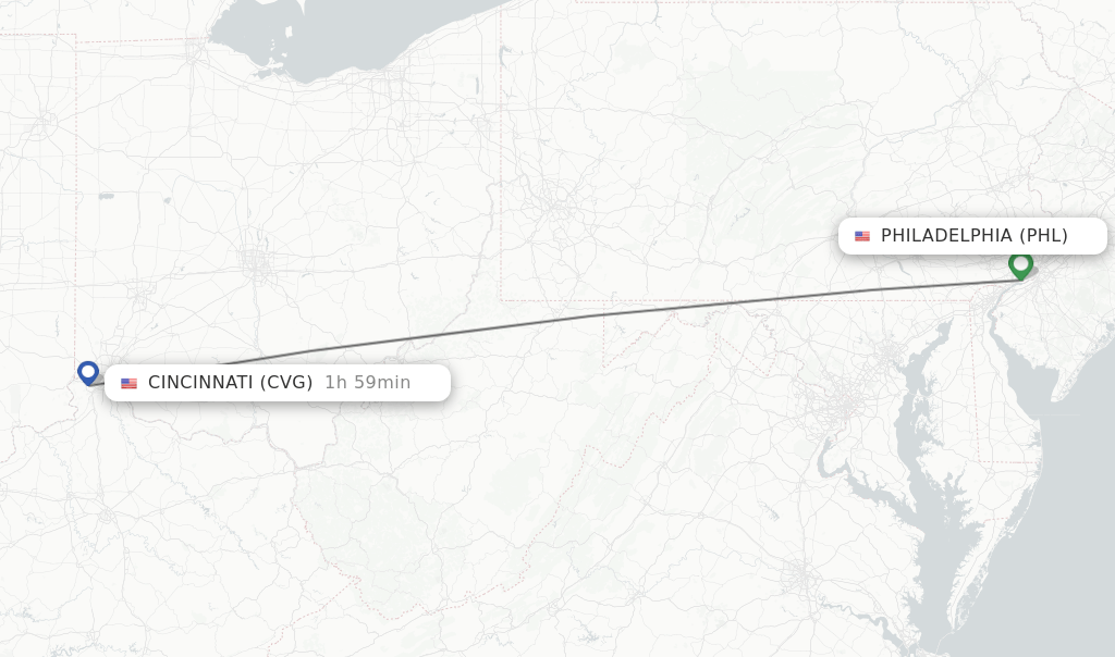 Direct (nonstop) flights from Philadelphia to Cincinnati schedules