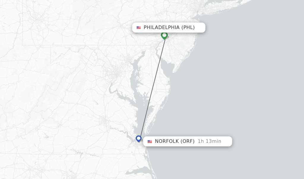 Direct (nonstop) flights from Philadelphia to Norfolk schedules