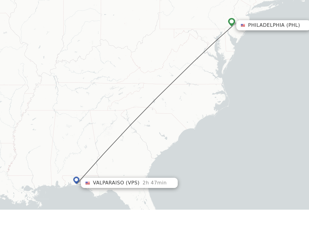 Direct (nonstop) flights from Philadelphia to Fort Walton Beach