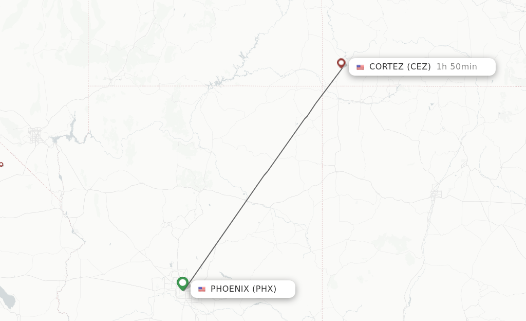Direct (nonstop) flights from Phoenix to Cortez schedules