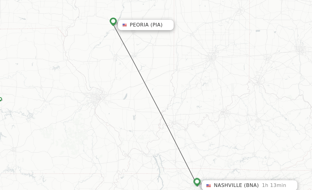 Direct (nonstop) flights from Peoria to Nashville schedules