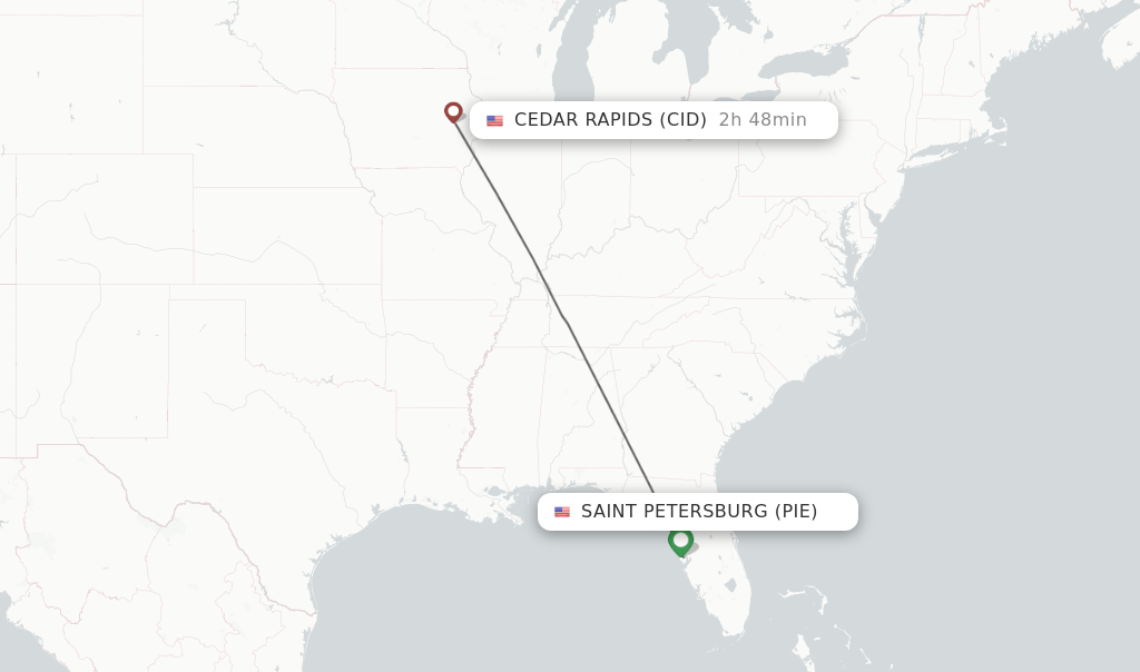 Direct (nonstop) flights from Saint Petersburg to Cedar Rapids