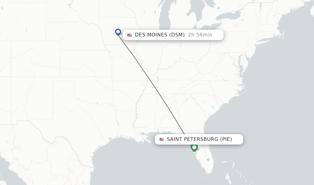 Direct (nonstop) flights from Saint Petersburg to Des Moines