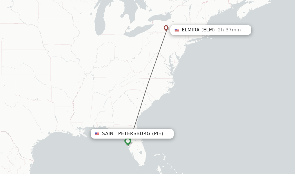 Direct (nonstop) flights from Saint Petersburg to Elmira schedules