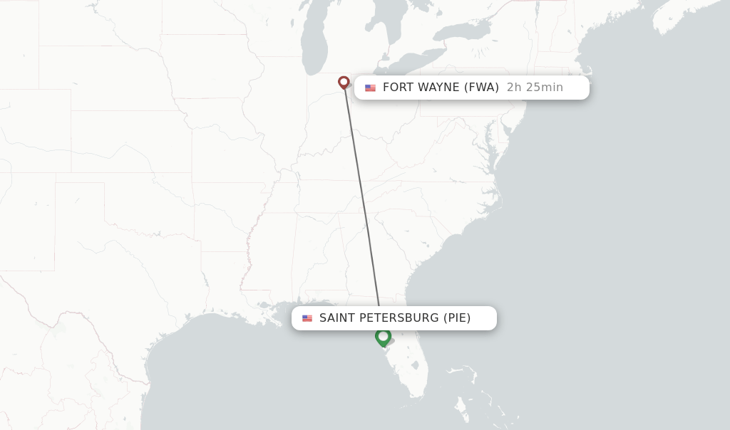 Direct (nonstop) flights from Saint Petersburg to Fort Wayne