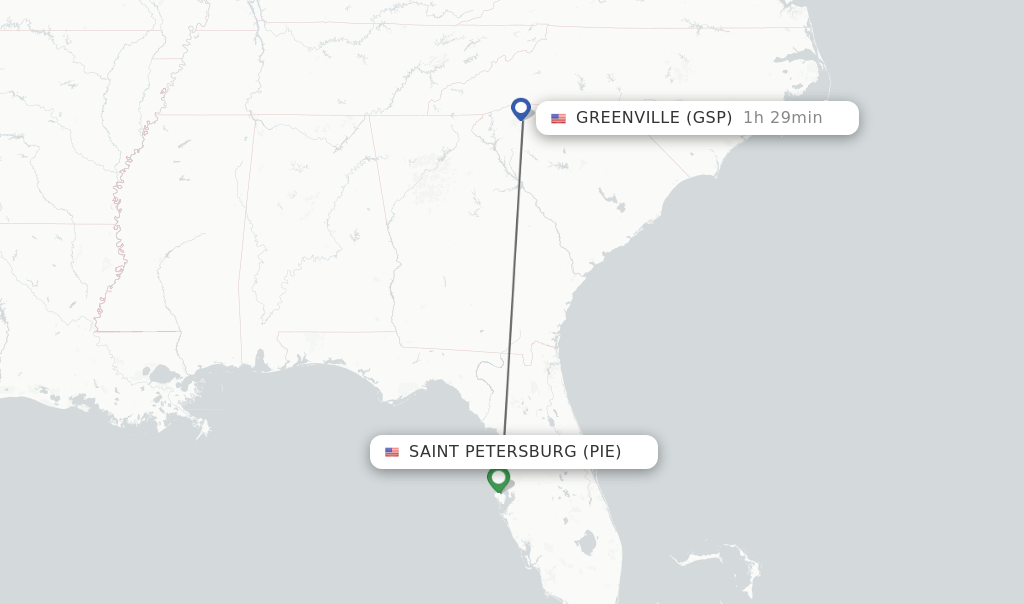 Direct (nonstop) flights from Saint Petersburg to Greenville
