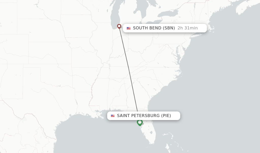 Direct (nonstop) flights from Saint Petersburg to South Bend