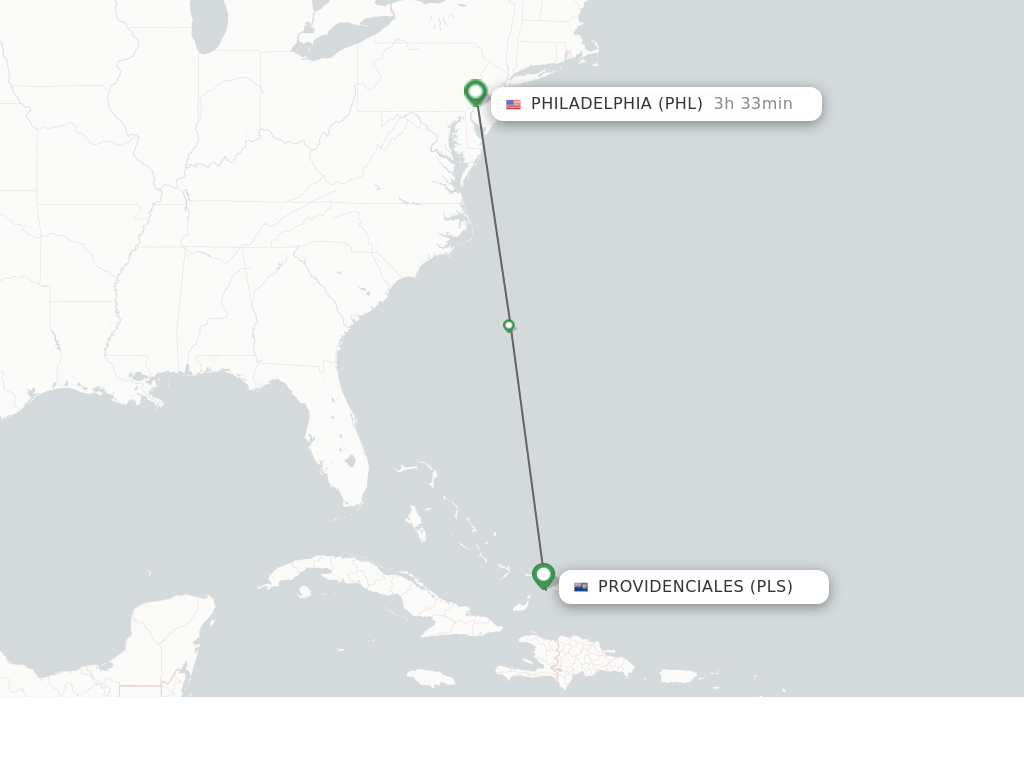 Direct (nonstop) flights from Providenciales to Philadelphia