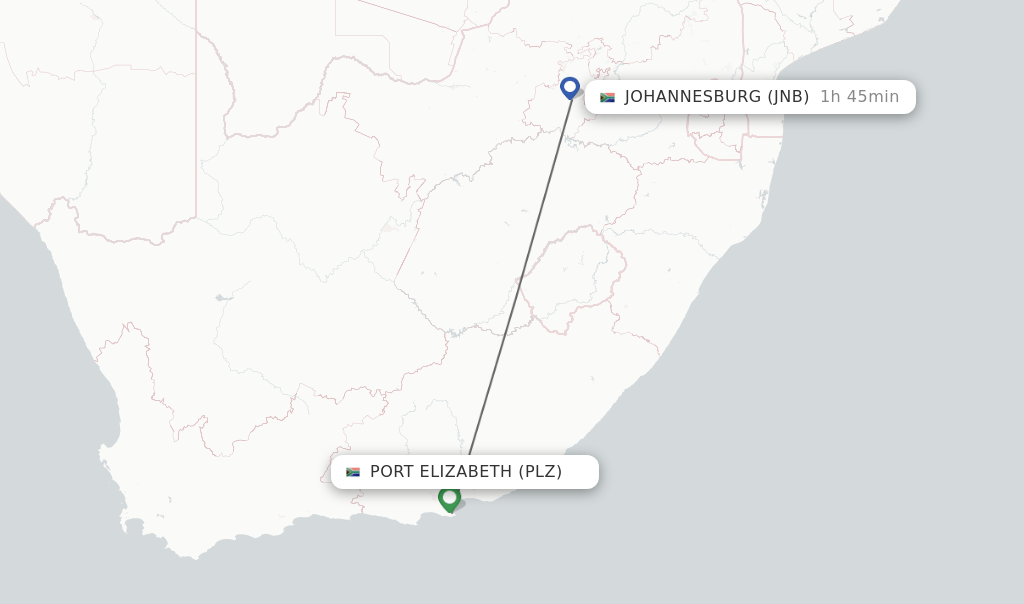 Direct (nonstop) flights from Port Elizabeth to Johannesburg