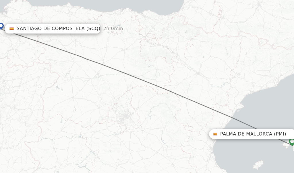 Direct (nonstop) flights from Palma de Mallorca to Santiago De