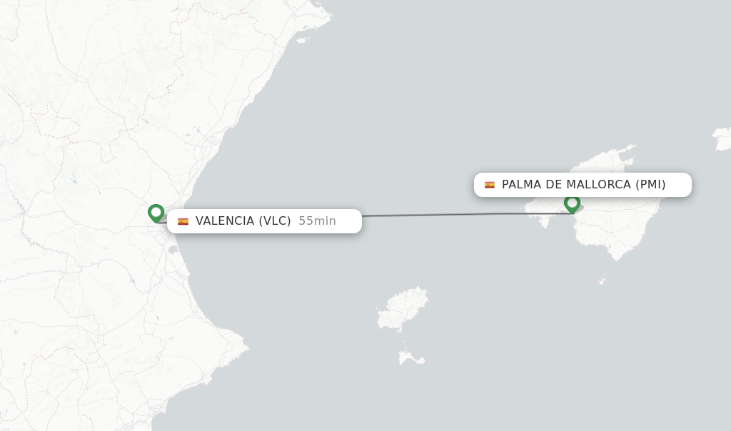 Direct (nonstop) flights from Palma de Mallorca to Valencia