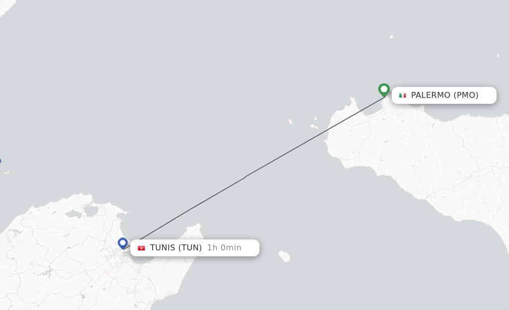 Direct (nonstop) flights from Palermo to Tunis schedules