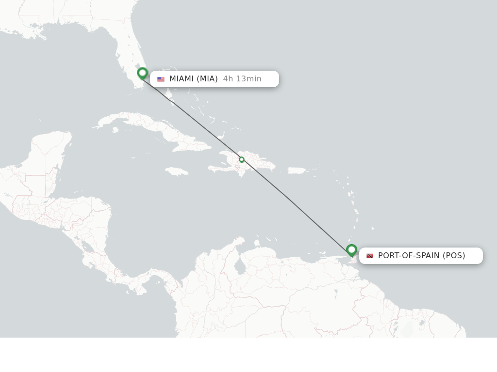 Direct (nonstop) flights from Port Of Spain to Miami schedules