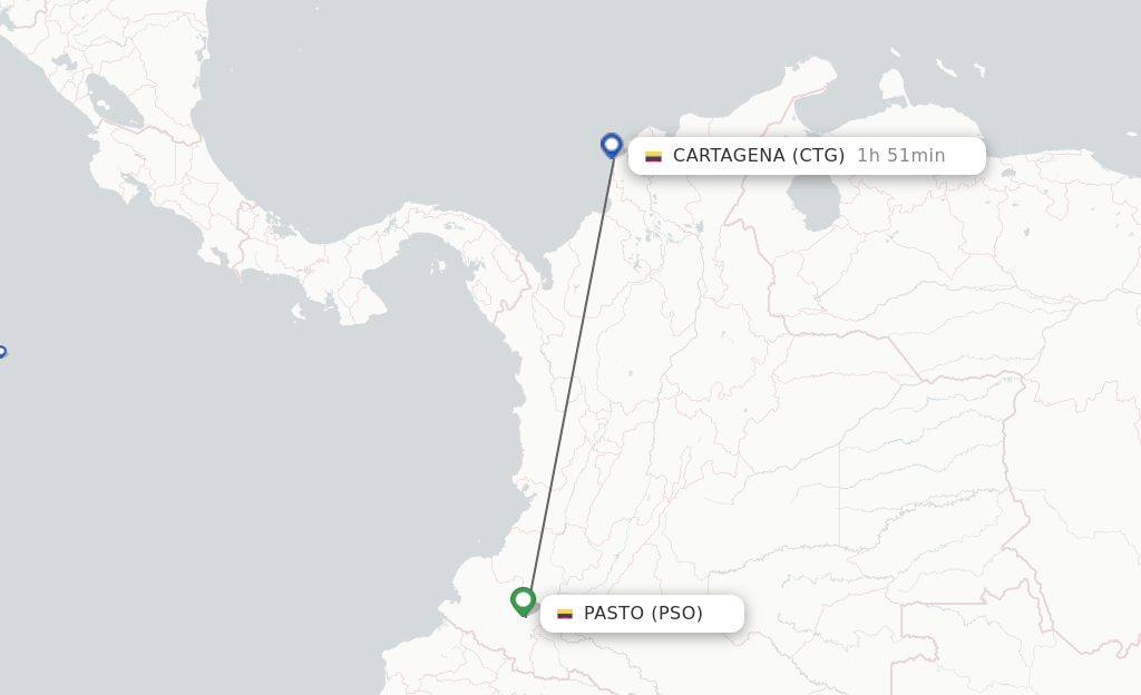 Direct (nonstop) flights from Pasto to Cartagena schedules