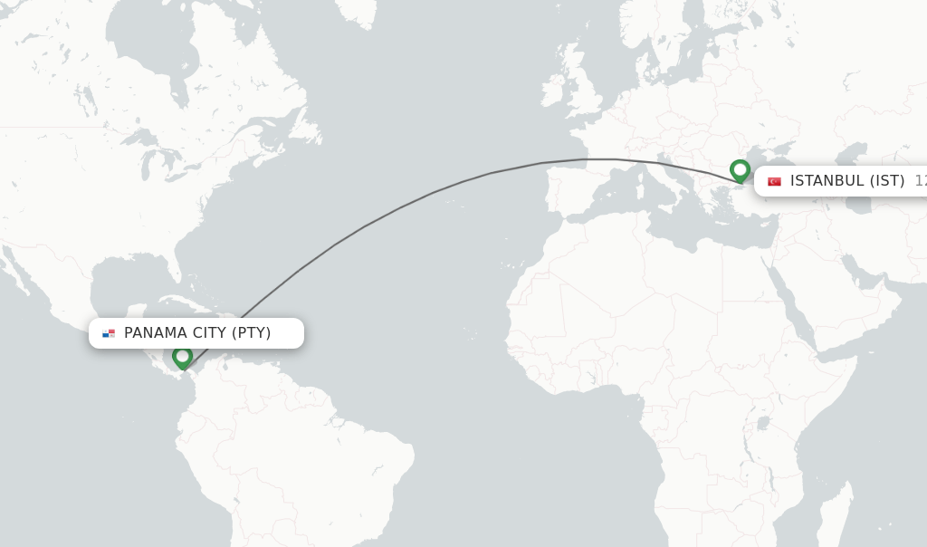 Direct (nonstop) flights from Panama City to Istanbul schedules