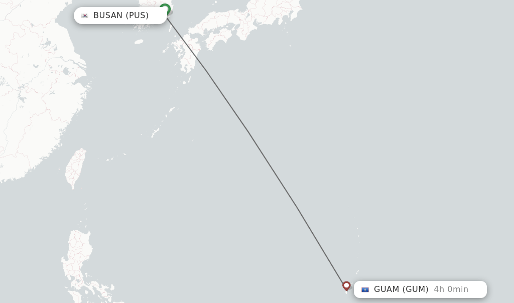 Direct (nonstop) flights from Busan to Guam schedules