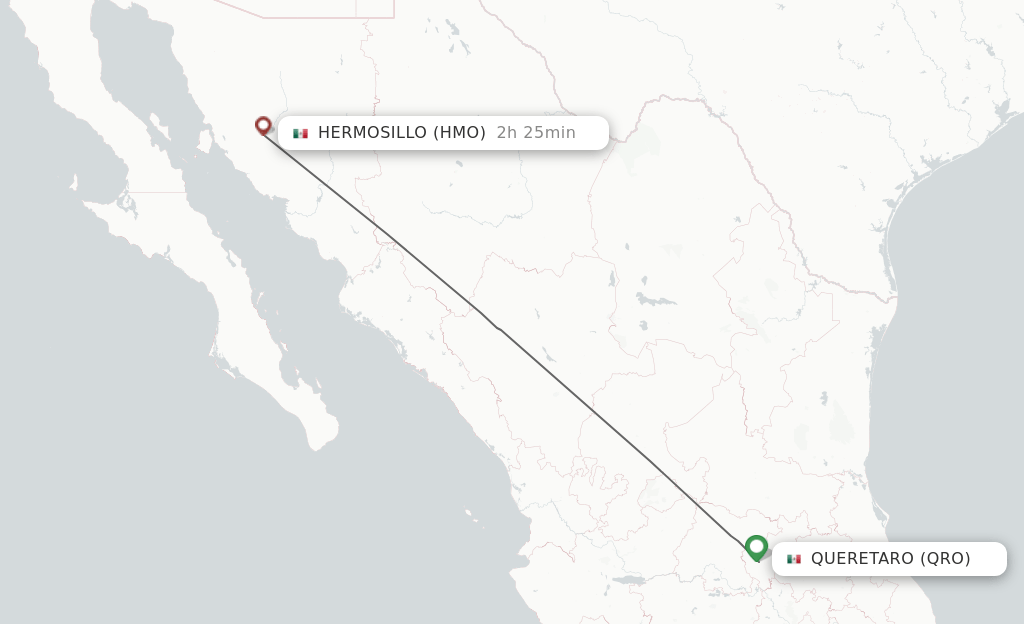 Direct (nonstop) flights from Queretaro to Hermosillo schedules