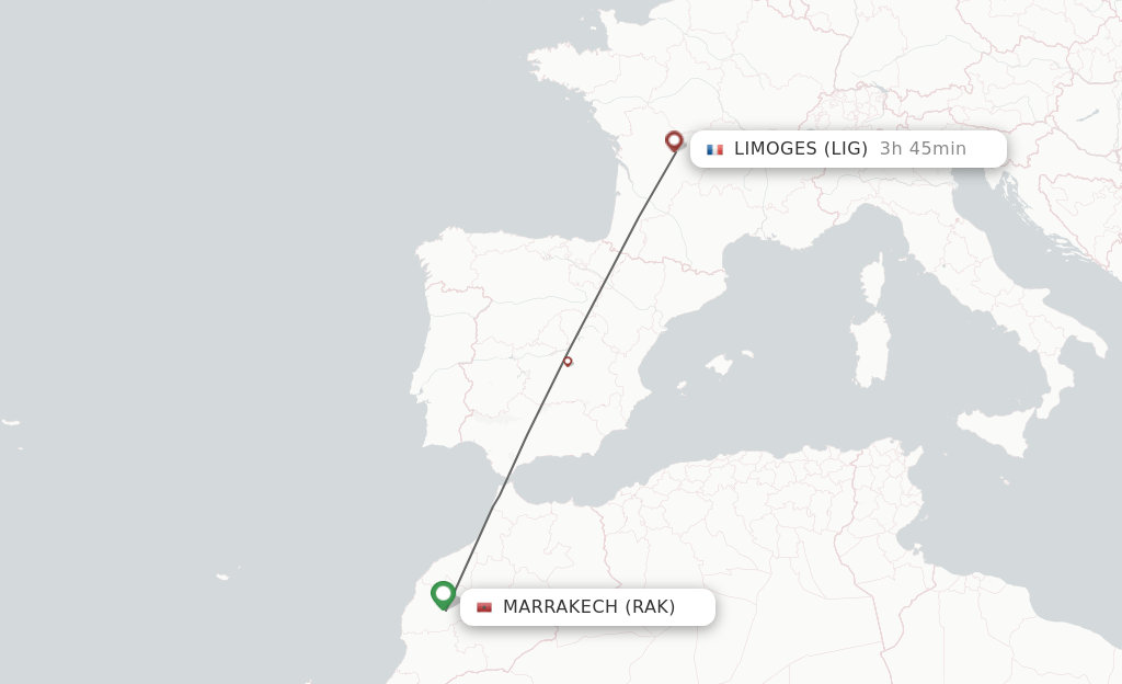 Direct (nonstop) flights from Marrakech to Limoges schedules