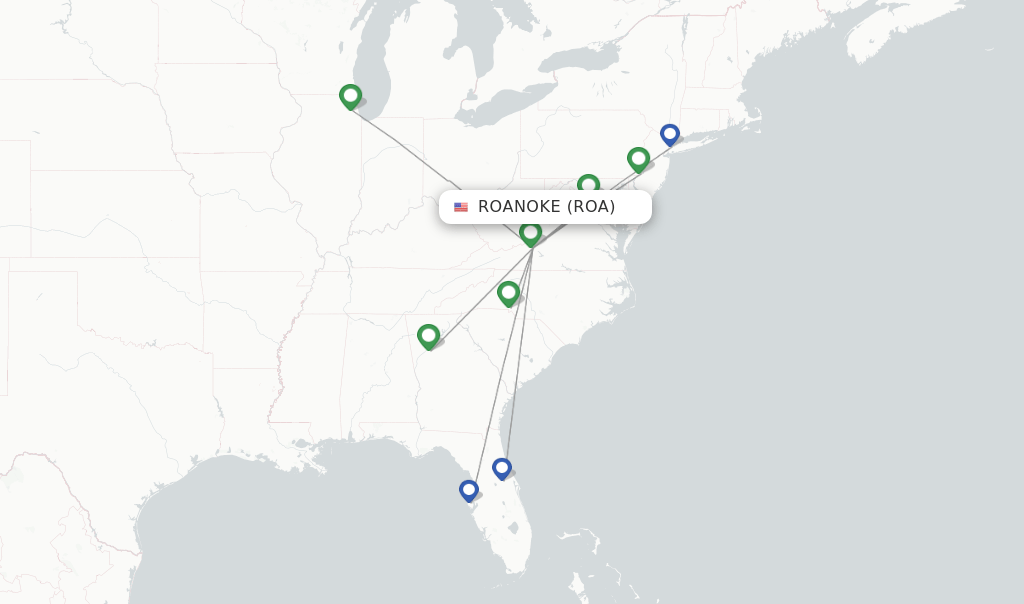 Direct (nonstop) flights from Roanoke (ROA)