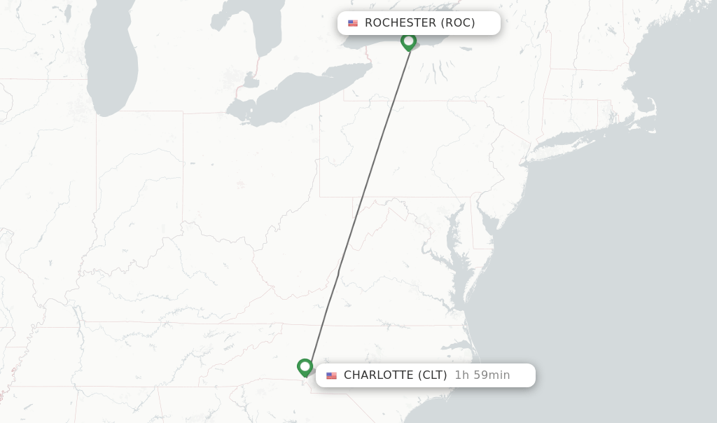 Direct (nonstop) flights from Rochester to Charlotte schedules