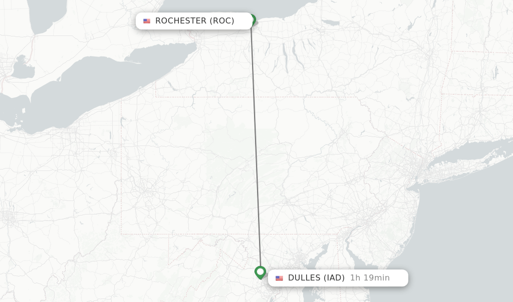 Direct (nonstop) flights from Rochester to Dulles schedules
