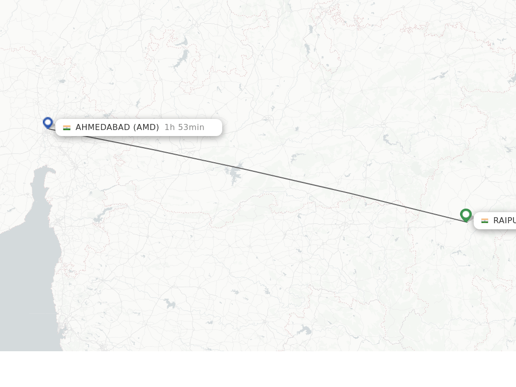Direct (nonstop) flights from Raipur to Ahmedabad schedules