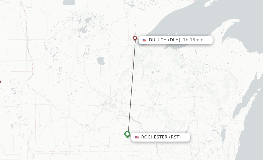 Direct (nonstop) flights from Rochester to Duluth schedules