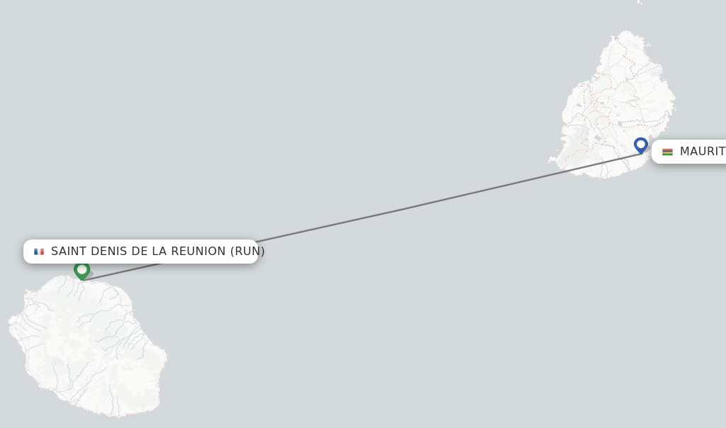 Direct (nonstop) flights from Saint Denis de la Reunion to Mauritius