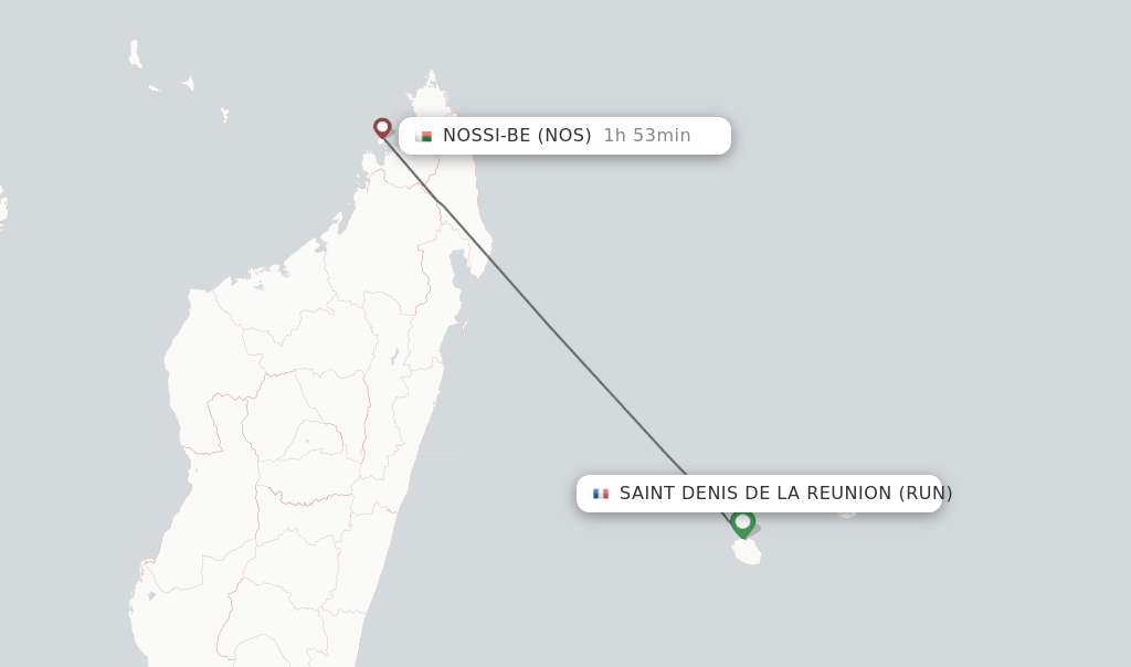 Direct (nonstop) flights from Saint Denis de la Reunion to Nossibe