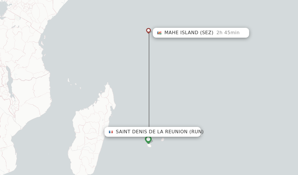 Direct (nonstop) flights from Saint Denis de la Reunion to Mahe Island