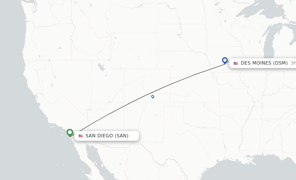 Direct (nonstop) flights from San Diego to Des Moines schedules