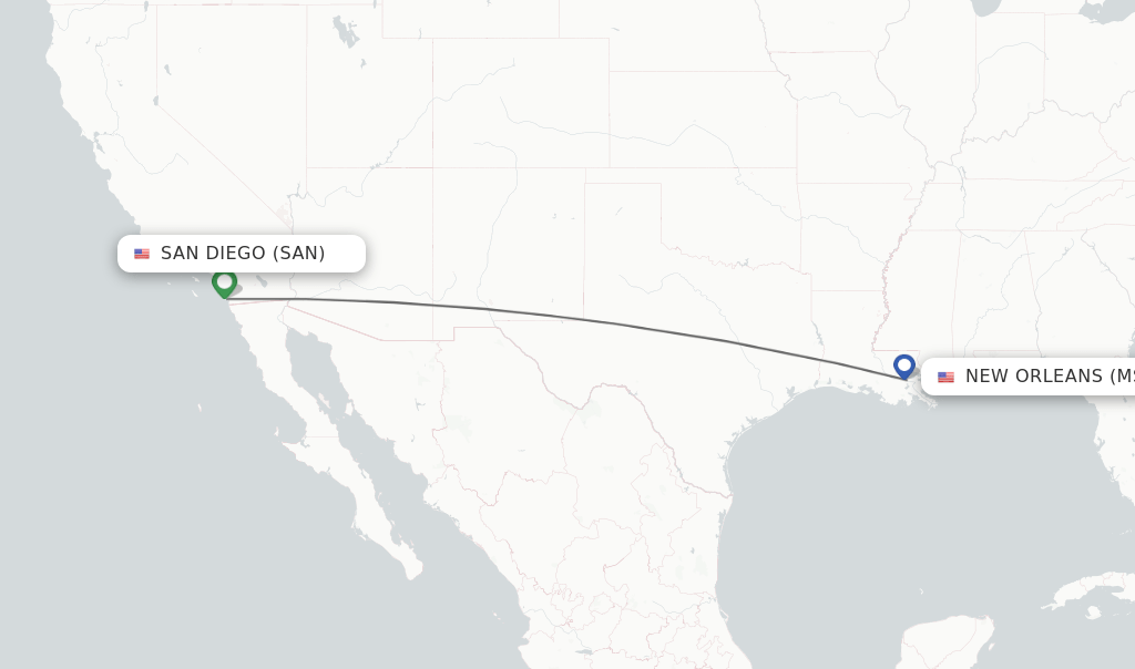Direct (nonstop) flights from San Diego to New Orleans schedules