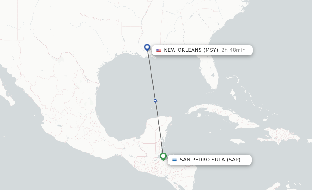 Direct (nonstop) flights from San Pedro Sula to New Orleans