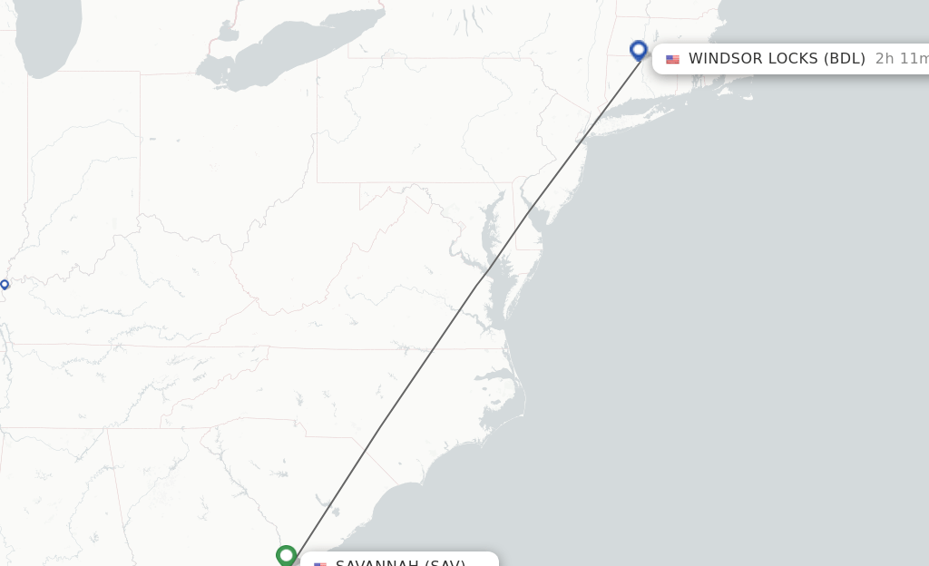 Direct (nonstop) flights from Savannah to Hartford schedules