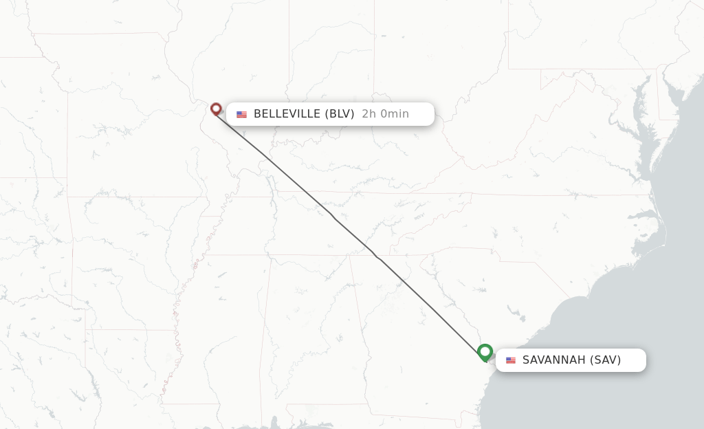 Direct (nonstop) flights from Savannah to Belleville schedules