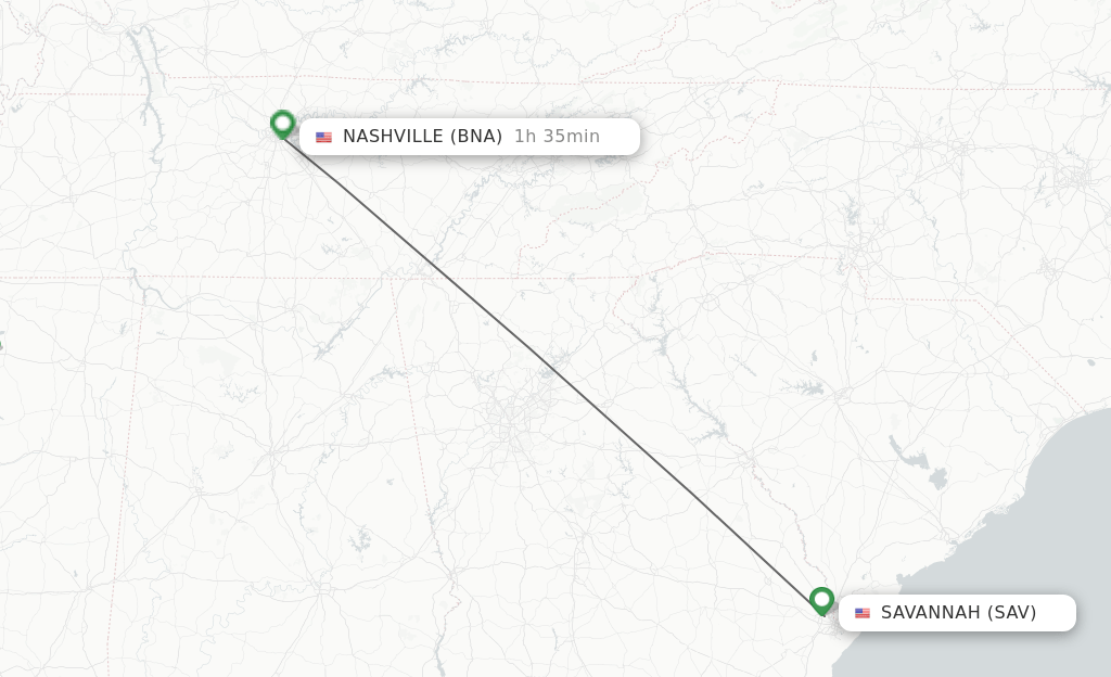Direct (nonstop) flights from Savannah to Nashville schedules