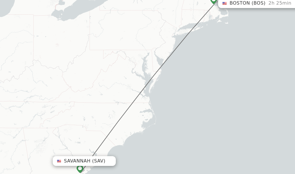 Direct (nonstop) flights from Savannah to Boston schedules