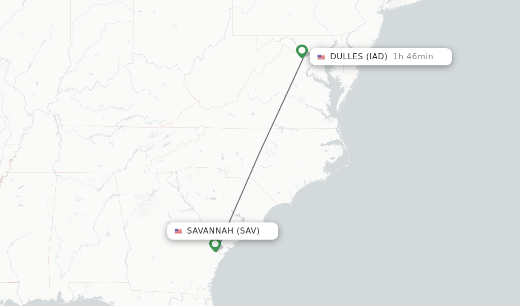 Direct (nonstop) flights from Savannah to Dulles schedules