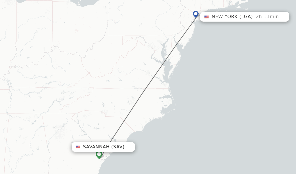 Direct (nonstop) flights from Savannah to New York schedules