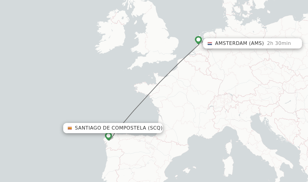 Direct (nonstop) flights from Santiago De Compostela to Amsterdam