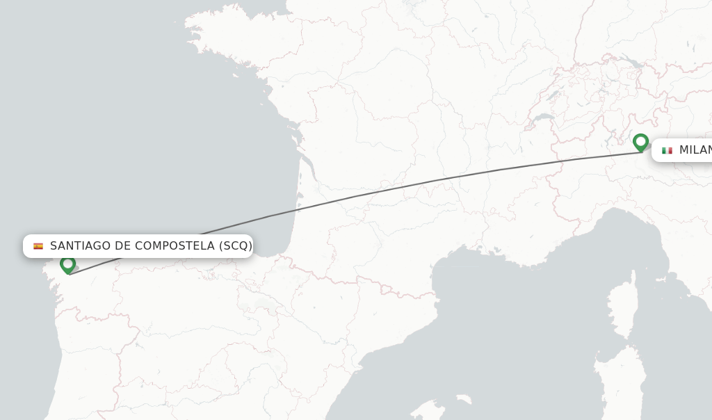Direct (nonstop) flights from Santiago De Compostela to Milan