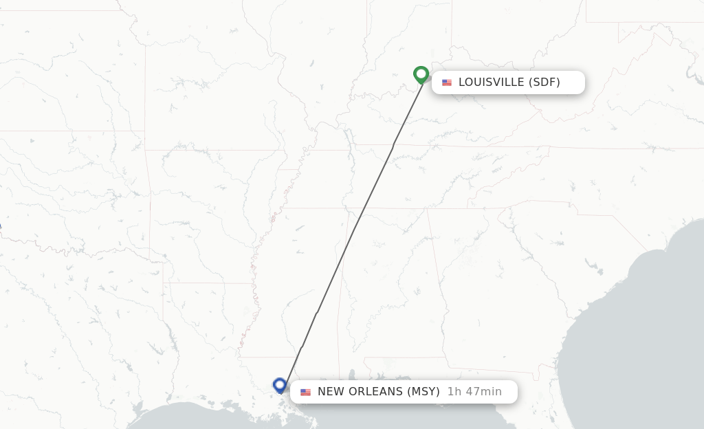 Direct (nonstop) flights from Louisville to New Orleans schedules
