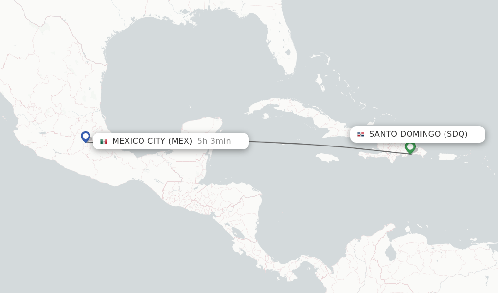 Direct (nonstop) flights from Santo Domingo to Mexico City schedules